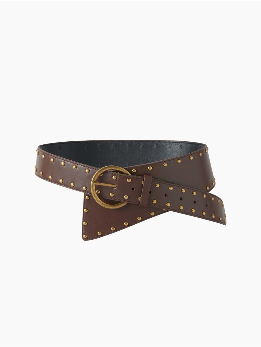 Cider Stylish Studded Wide Faux Leather Belt with Gold Buckle